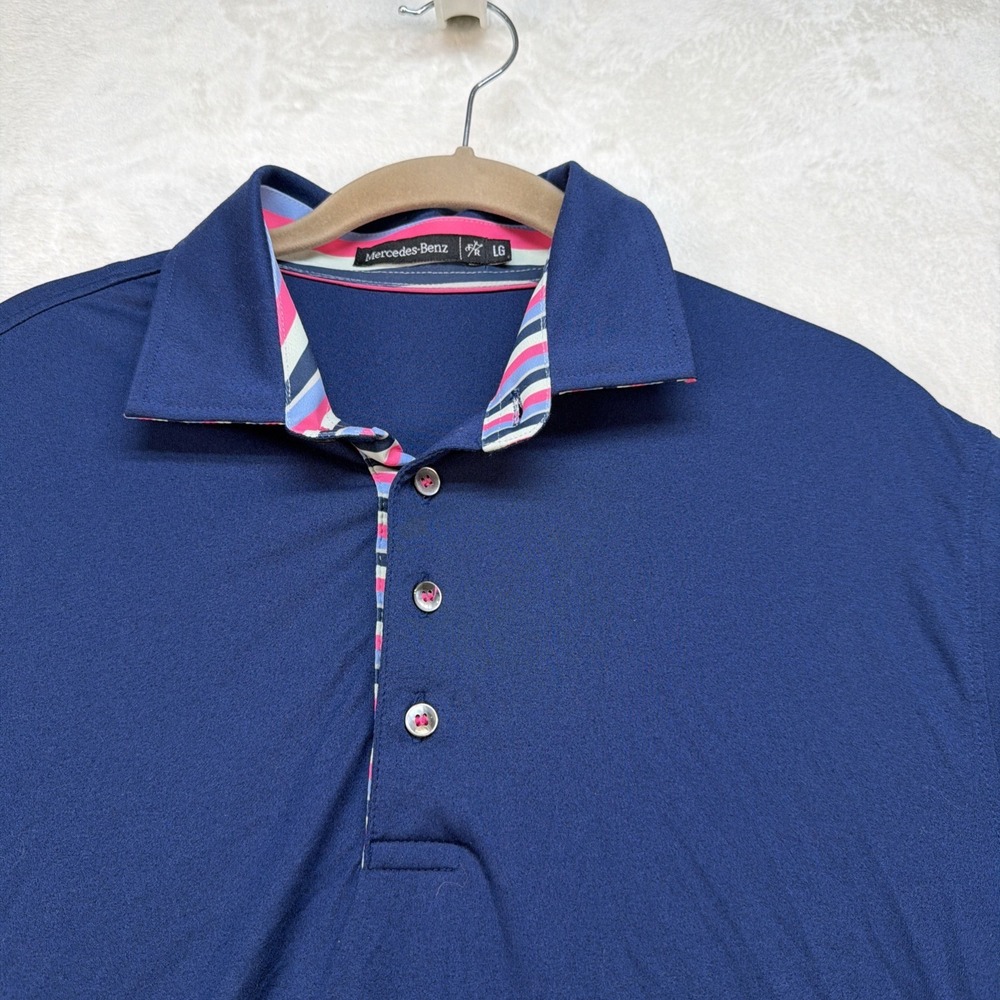 Mercedes Benz Finn Ryan Polo Shirt Mens XL Blue Stretch Performance Golf